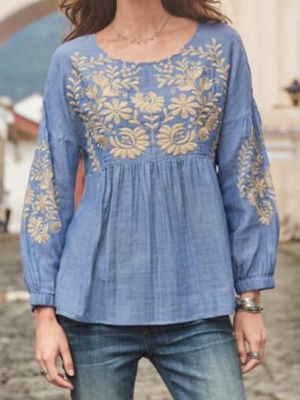 Sundance Gauze Peplum Top, Floral Embroidered - Womens Small